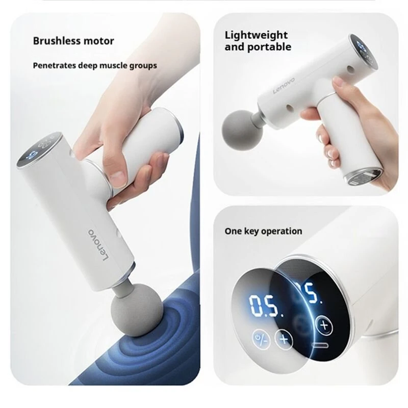 (image for) Lenovo Portable Lightweight N2 Fascia Gun 3200 RPM Massage Device with 6 Attachments and 5 Adjustable Speeds, 1800mAh Battery for Muscle Relaxation